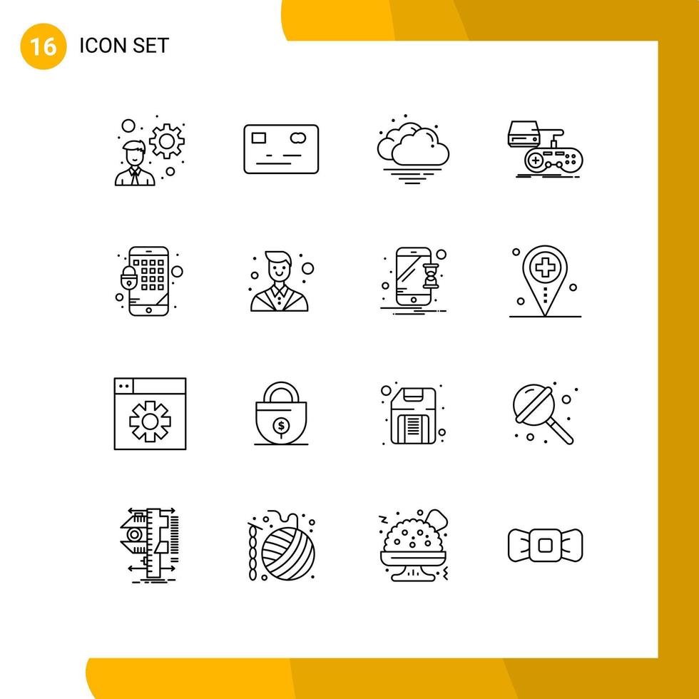 Pictogram Set of 16 Simple Outlines of attorney lock weather encryption playstation Editable Vector Design Elements