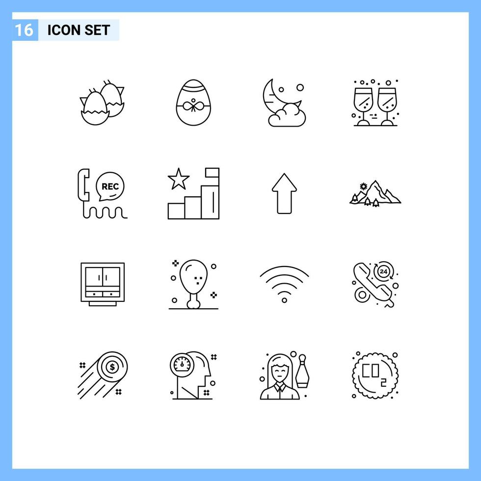 Set of 16 Commercial Outlines pack for thanks day glass egg drink cloud Editable Vector Design Elements