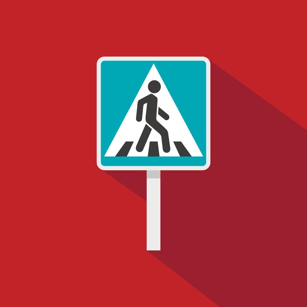 Pedestrian road sign icon, flat style vector