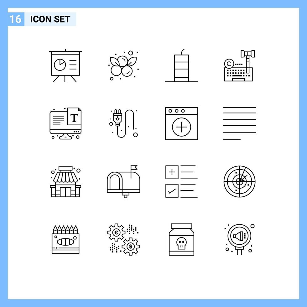 16 Universal Outlines Set for Web and Mobile Applications screen law bomb internet copyright Editable Vector Design Elements