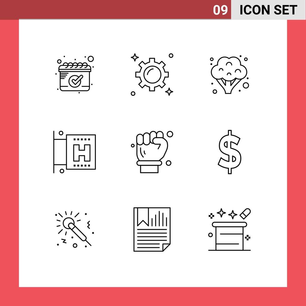 Pictogram Set of 9 Simple Outlines of currency engineer food architect vacation Editable Vector Design Elements