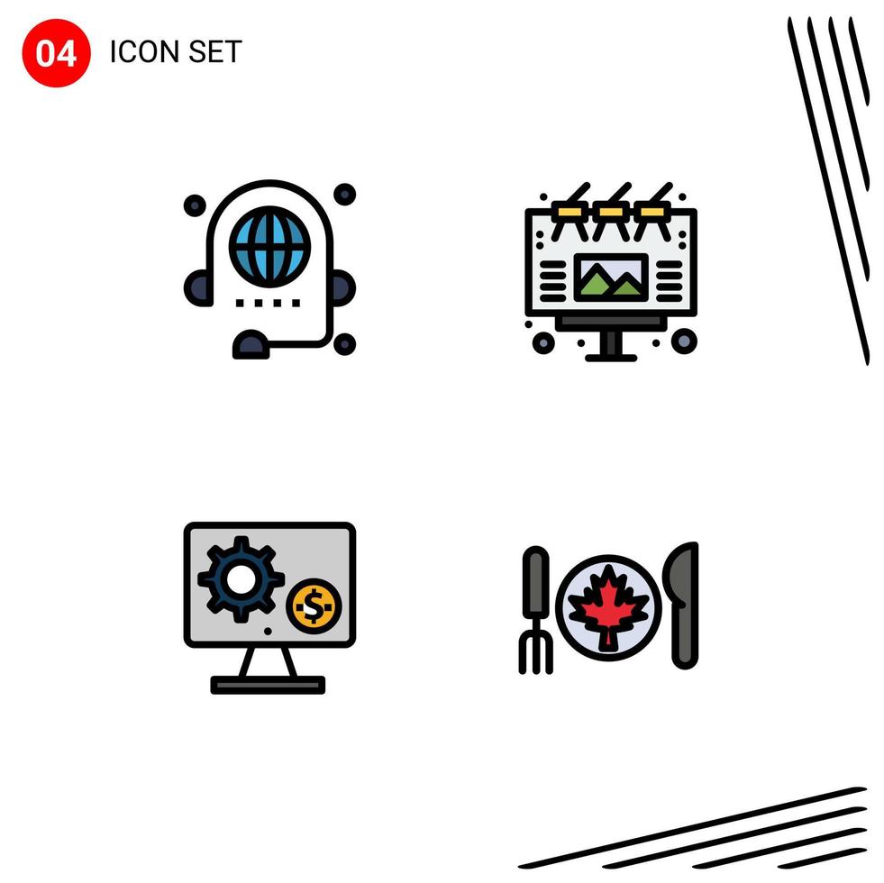 Modern Set of 4 Filledline Flat Colors and symbols such as call generator discussion advertising screen Editable Vector Design Elements