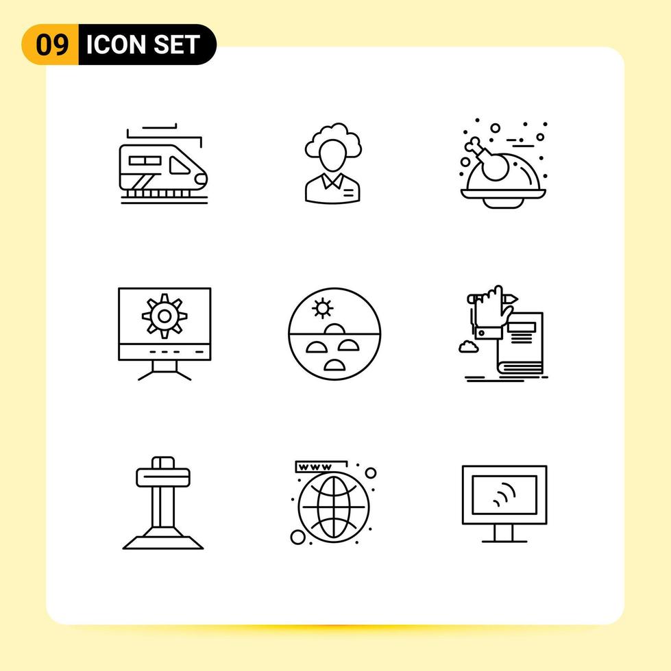 Group of 9 Modern Outlines Set for dermatology setting people computer turkey Editable Vector Design Elements
