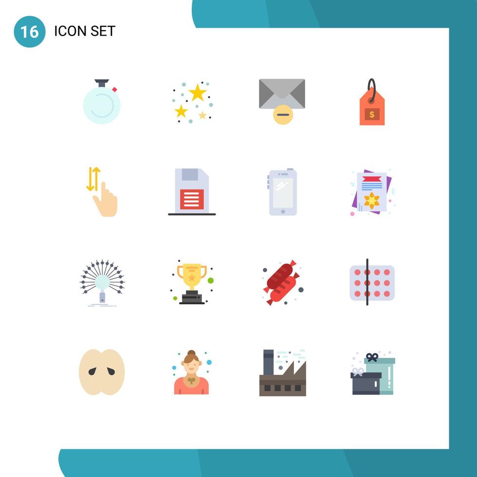 conjunto de pictogramas de 16 colores planos simples de interfaz de gestos etiqueta de etiqueta de mirada paquete editable de elementos creativos de diseño de vectores