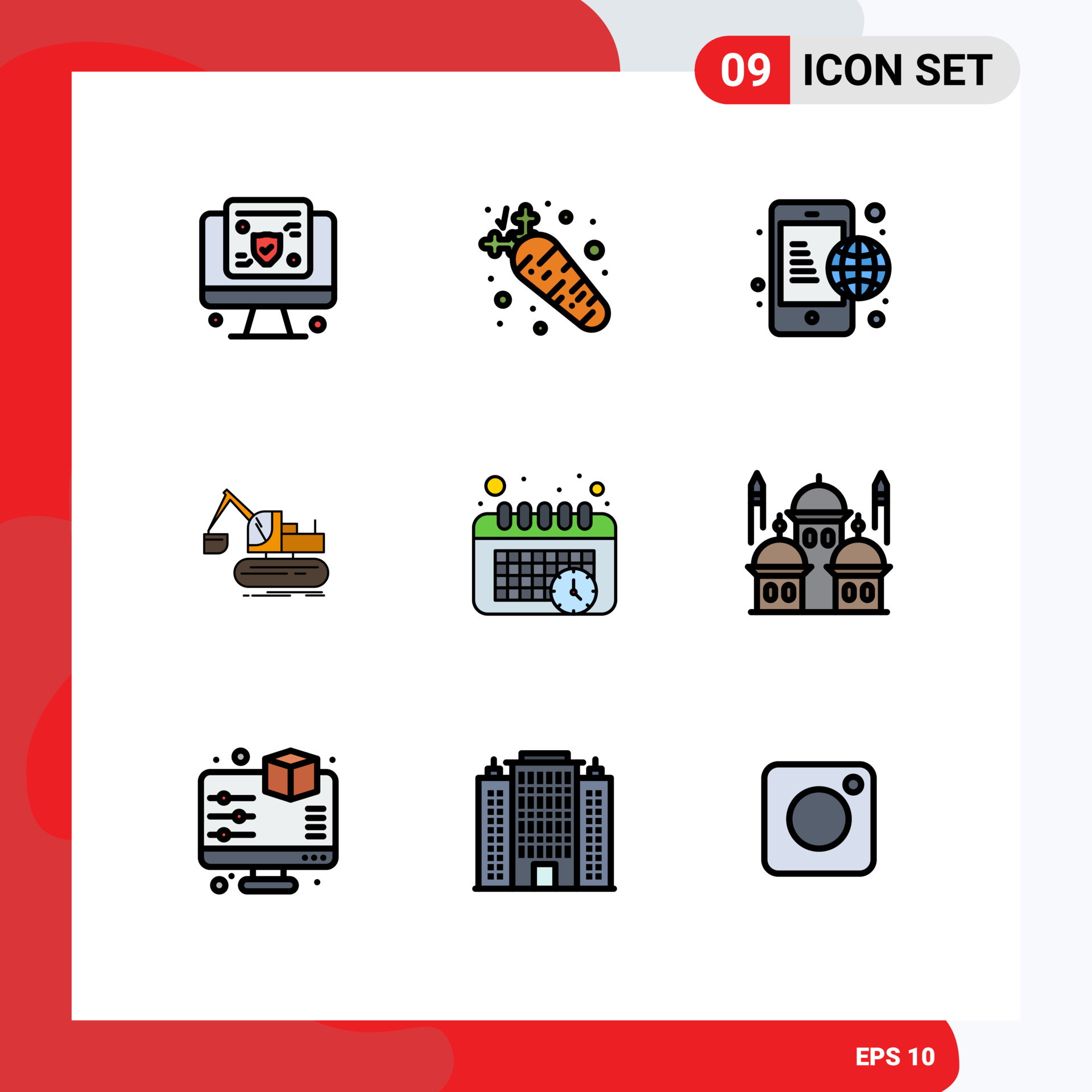 Set of 9 Modern UI Icons Symbols Signs for schedule truck business lift