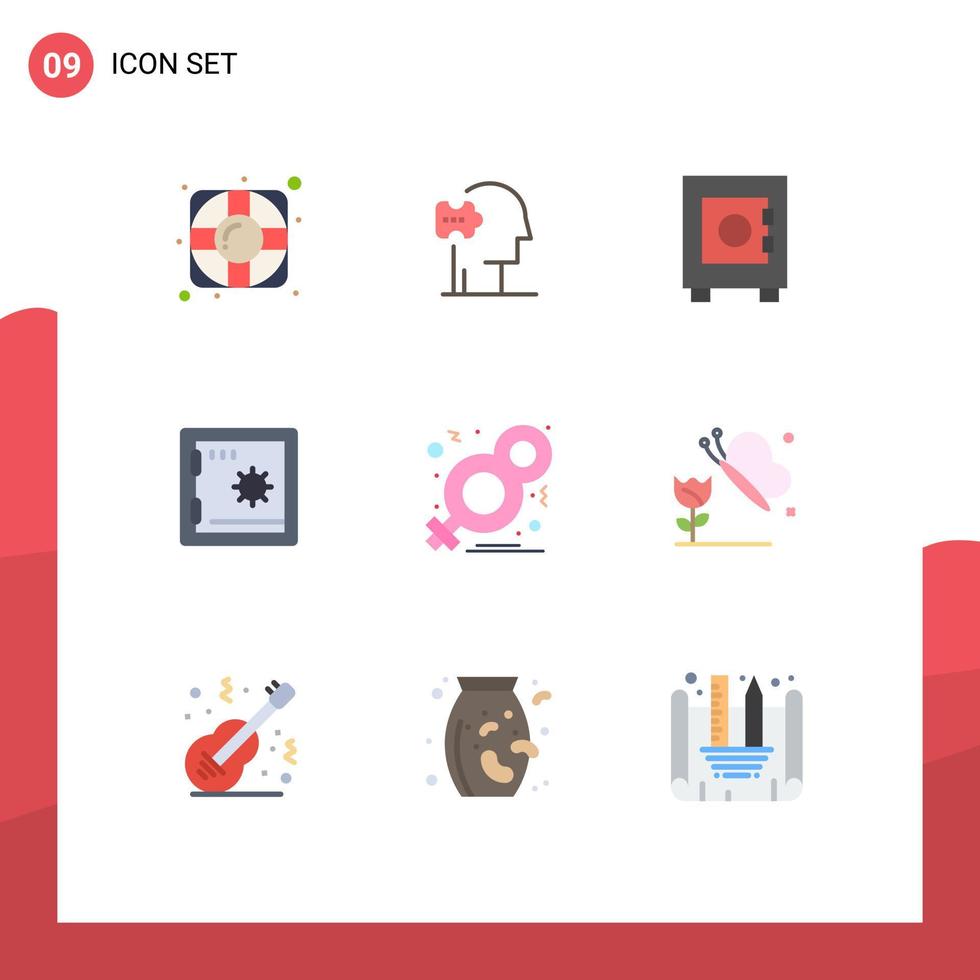 9 User Interface Flat Color Pack of modern Signs and Symbols of women female lock eight safe Editable Vector Design Elements