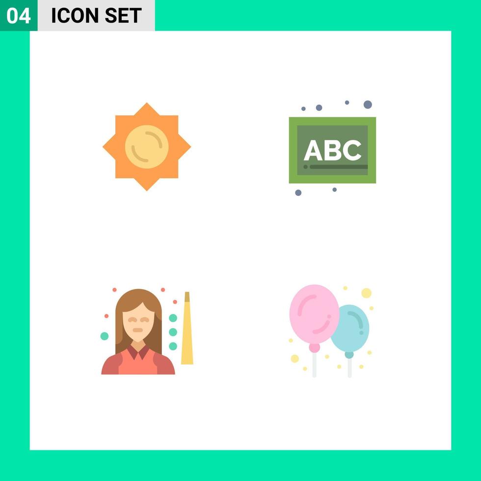 paquete de iconos planos de 4 símbolos universales de sol piscina abc escuela mujeres elementos de diseño vectorial editables vector