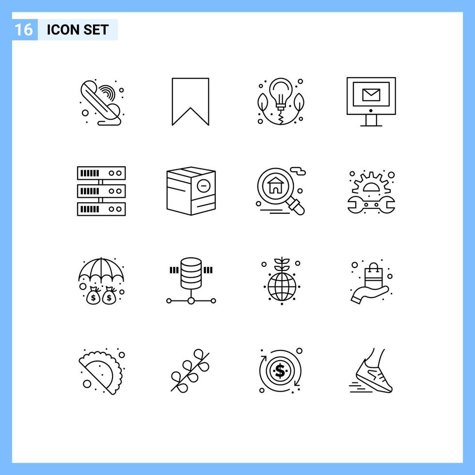 conjunto moderno de 16 contornos y símbolos, como elementos de diseño de vectores editables de computadora de chat de etiqueta de servicio de centro de datos
