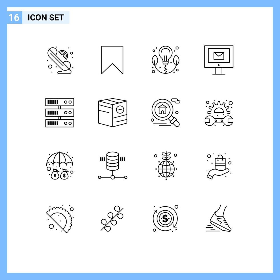 Modern Set of 16 Outlines and symbols such as datacenter service tag chat computer Editable Vector Design Elements