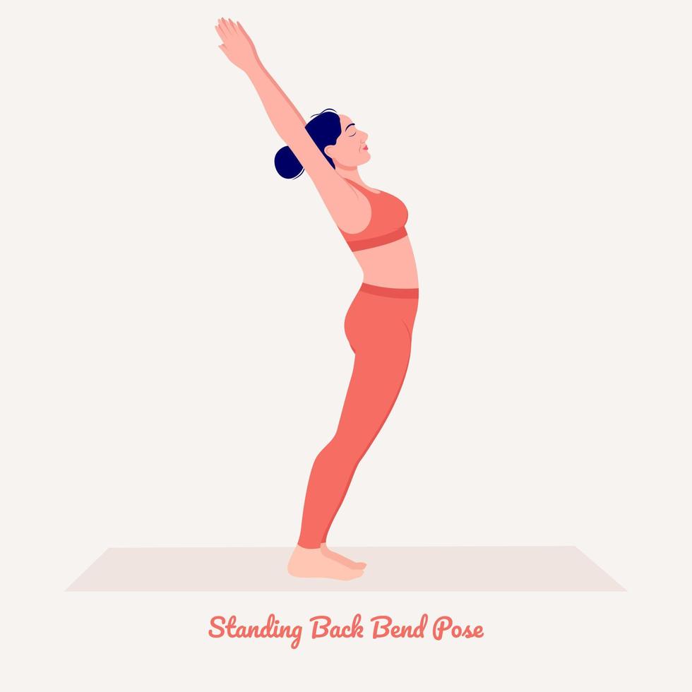 Standing Back Bend Yoga pose. Young woman practicing yoga exercise. Woman workout fitness, aerobic and exercises. vector