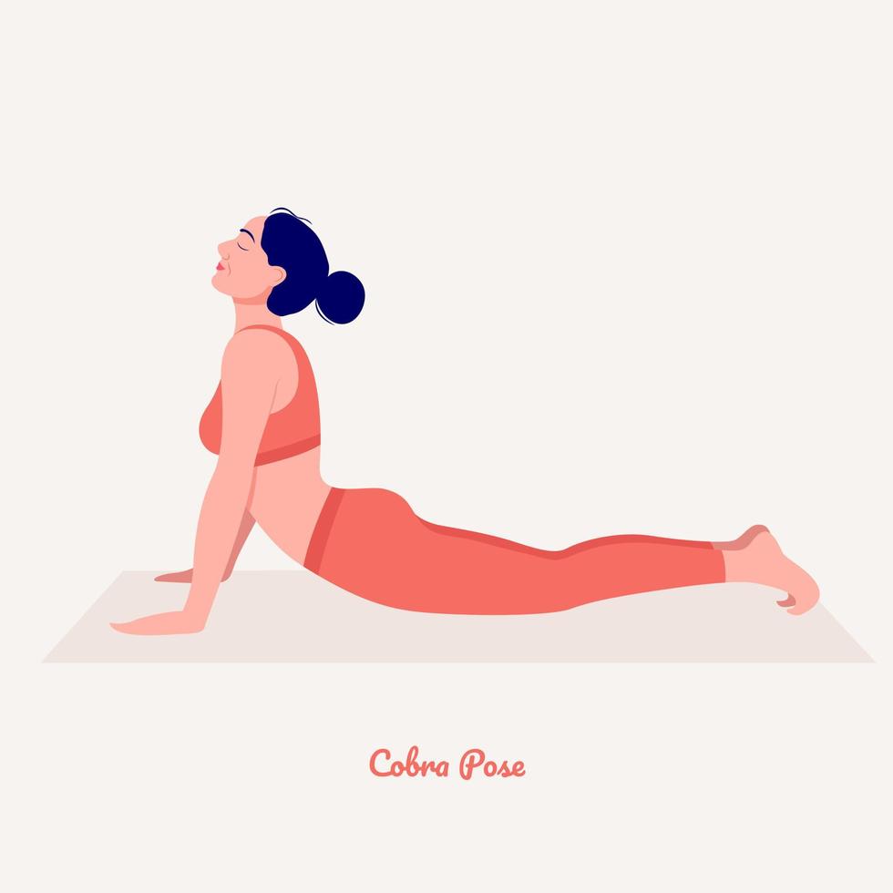 pose de yoga cobra. mujer joven practicando ejercicio de yoga. mujer entrenamiento fitness, aeróbicos y ejercicios. vector