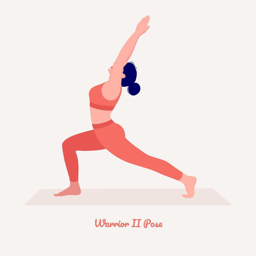 pose de yoga del guerrero ii. mujer joven practicando ejercicio de yoga. mujer entrenamiento fitness, aeróbicos y ejercicios. vector