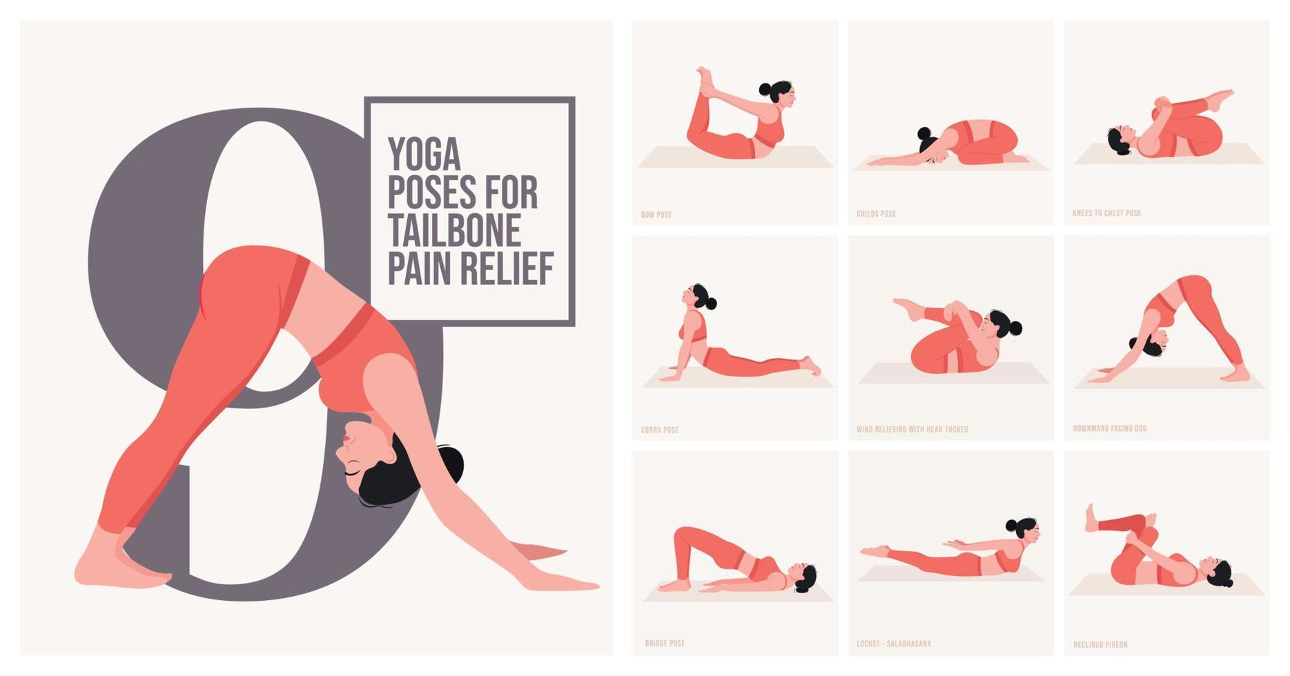 Yoga poses For Tailbone pain relief. Young woman practicing Yoga pose. Woman workout fitness, aerobic and exercises. vector