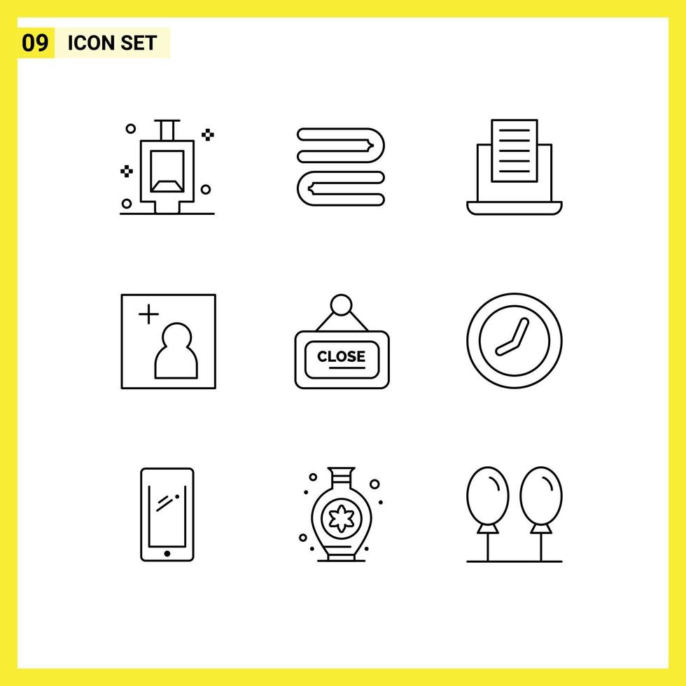 9 Universal Outline Signs Symbols of time close text sign marketing Editable Vector Design Elements