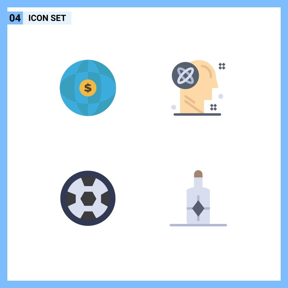 Group of 4 Flat Icons Signs and Symbols for world achievement dollar processing football Editable Vector Design Elements