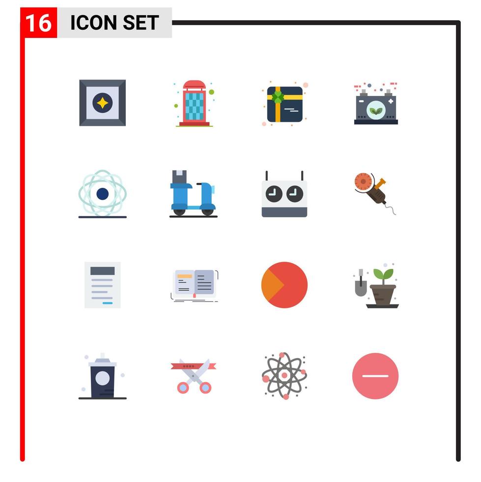 Mobile Interface Flat Color Set of 16 Pictograms of molecule atom shopping electric energy Editable Pack of Creative Vector Design Elements