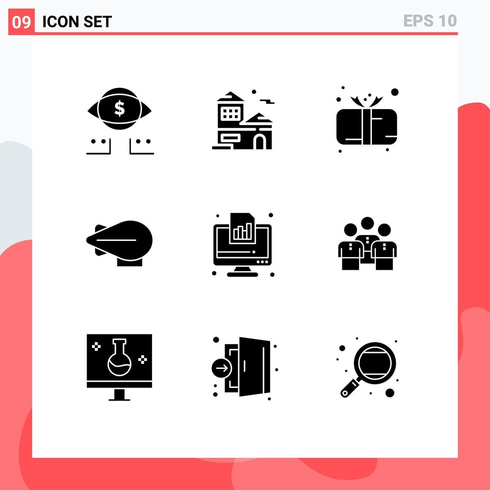 9 Universal Solid Glyphs Set for Web and Mobile Applications financial business present zeppelin gift Editable Vector Design Elements