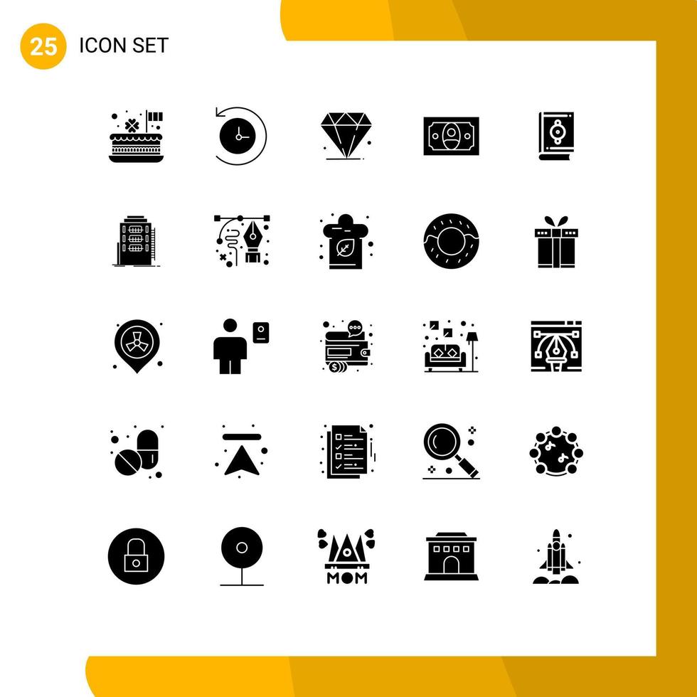 Pack of 25 Modern Solid Glyphs Signs and Symbols for Web Print Media such as ramadan muslim diamond islam finance Editable Vector Design Elements