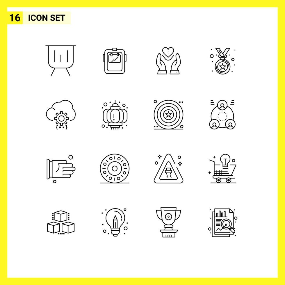 Set of 16 Modern UI Icons Symbols Signs for winner award welder love feelings Editable Vector Design Elements
