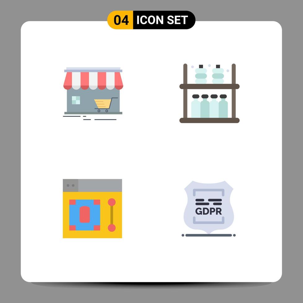 conjunto de 4 paquetes de iconos planos comerciales para elementos de diseño vectorial editables de diseñador de productos de construcción web de tienda vector