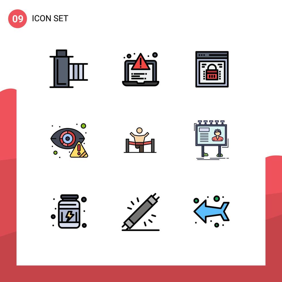 Universal Icon Symbols Group of 9 Modern Filledline Flat Colors of eye cyber web crime web lock Editable Vector Design Elements