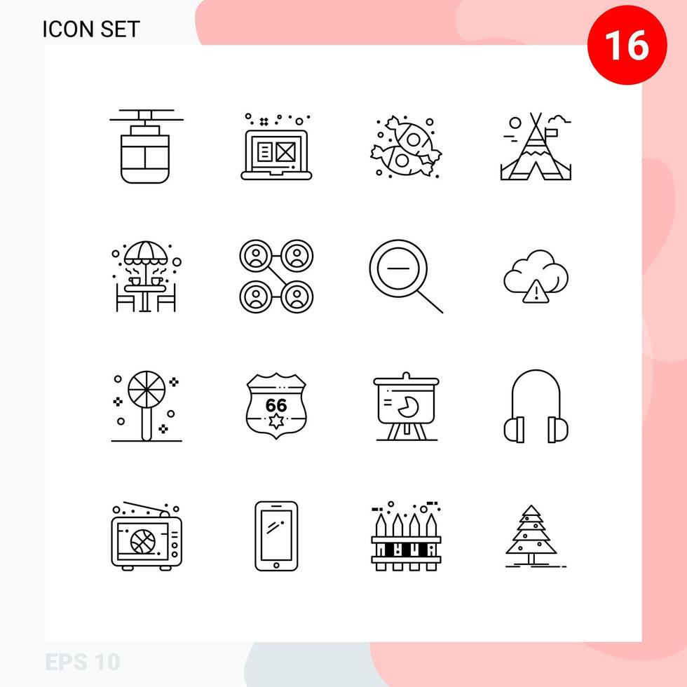 Set of 16 Modern UI Icons Symbols Signs for coffee canada graphic design camp sweets Editable Vector Design Elements
