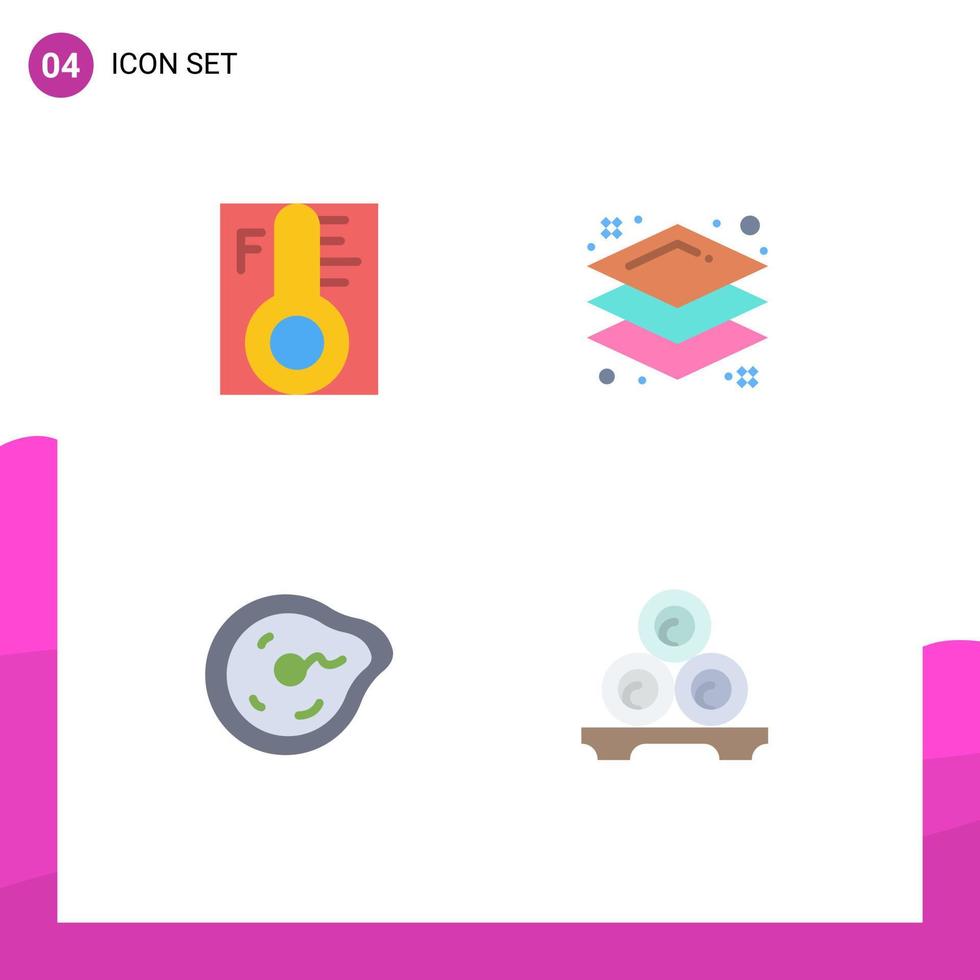 Modern Set of 4 Flat Icons Pictograph of cloud future sun layer paradox Editable Vector Design Elements