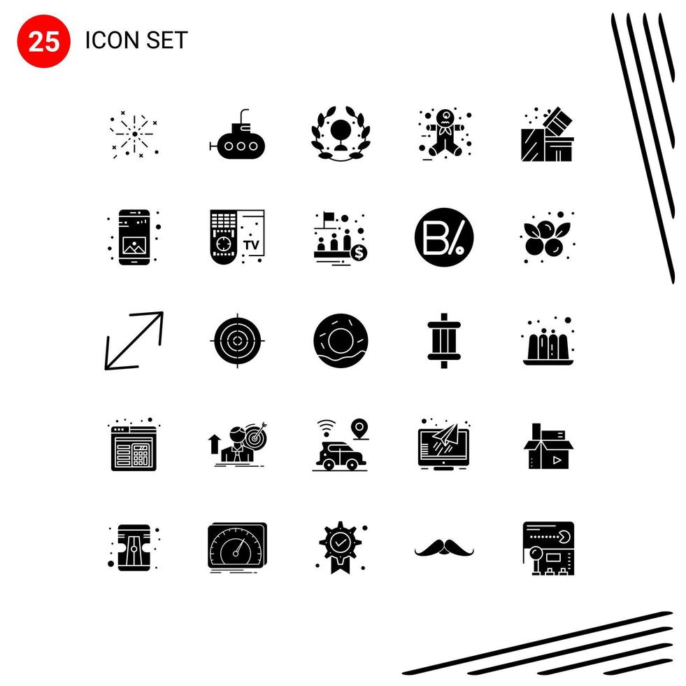 Pack of 25 creative Solid Glyphs of app shopping leaf package gift Editable Vector Design Elements