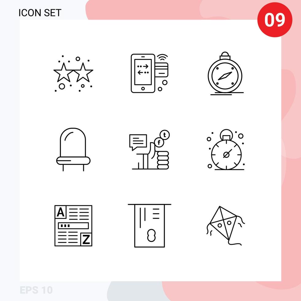 Stock Vector Icon Pack of 9 Line Signs and Symbols for campaign led wifi diode gps Editable Vector Design Elements