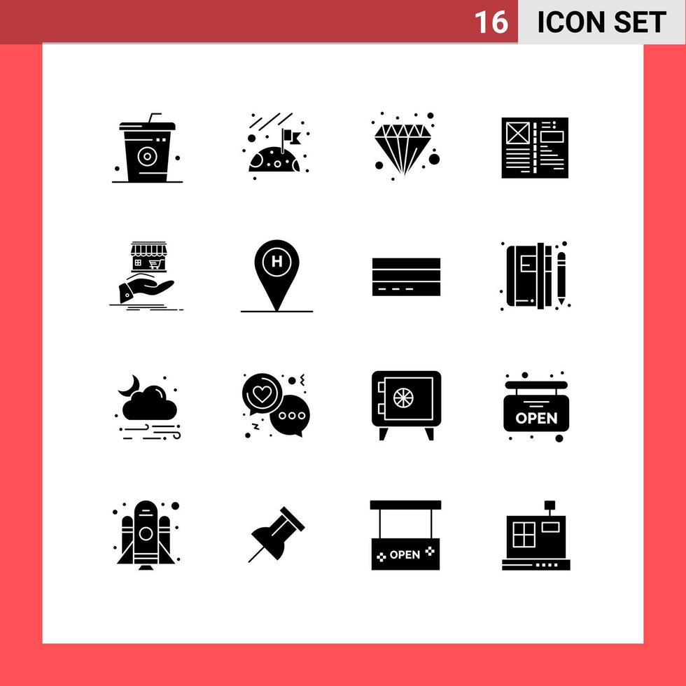 Modern Set of 16 Solid Glyphs and symbols such as layout design business browser pastel Editable Vector Design Elements