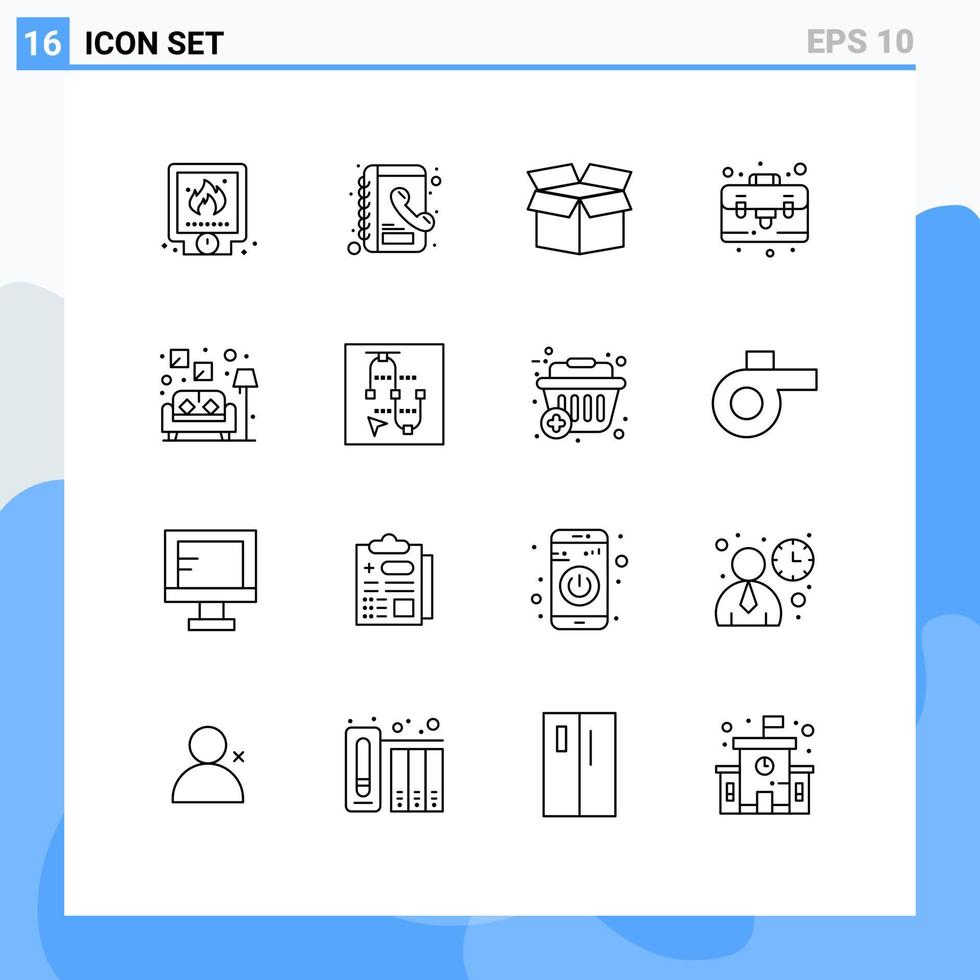 Pack of 16 creative Outlines of mouse lamp box couch briefcase Editable Vector Design Elements