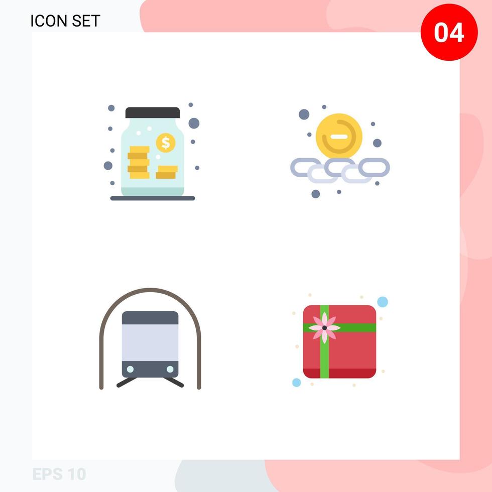 Pictogram Set of 4 Simple Flat Icons of capital subway money smaller transportation Editable Vector Design Elements