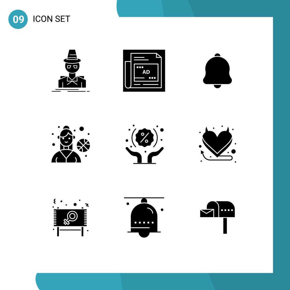 9 iconos creativos signos y símbolos modernos de manos título de juego al aire libre jugador femenino sonido elementos de diseño vectorial editables vector