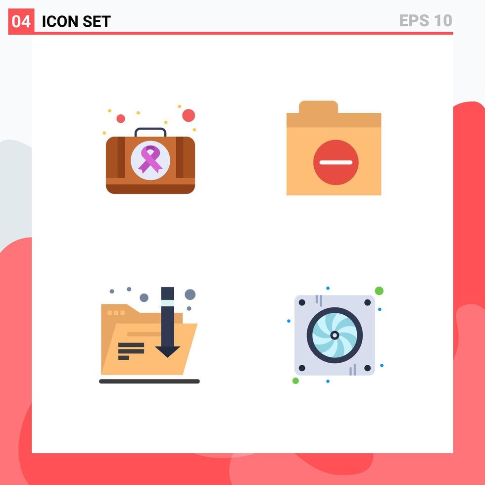 4 Thematic Vector Flat Icons and Editable Symbols of first aid folder medical detail computer Editable Vector Design Elements