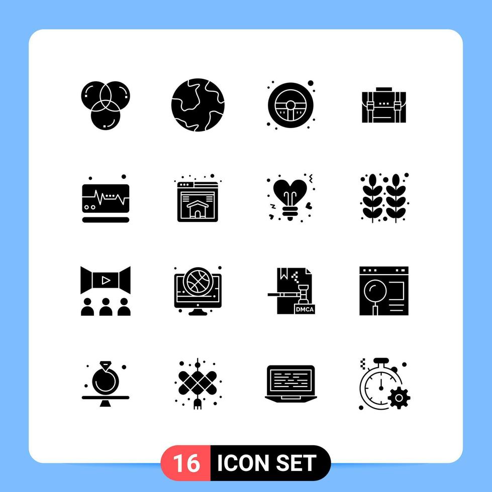 16 Thematic Vector Solid Glyphs and Editable Symbols of documents business geography briefcase steering wheel Editable Vector Design Elements