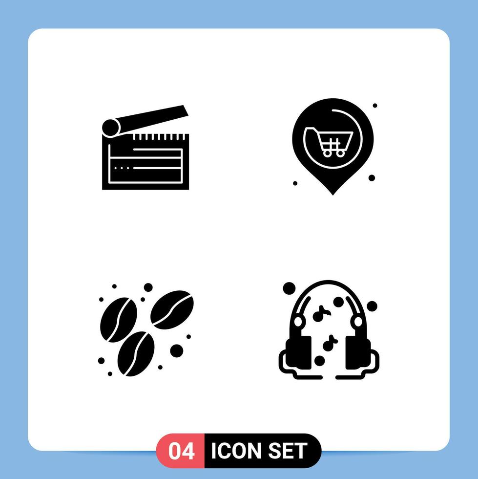 Modern Set of 4 Solid Glyphs and symbols such as action bean clapper next food Editable Vector Design Elements