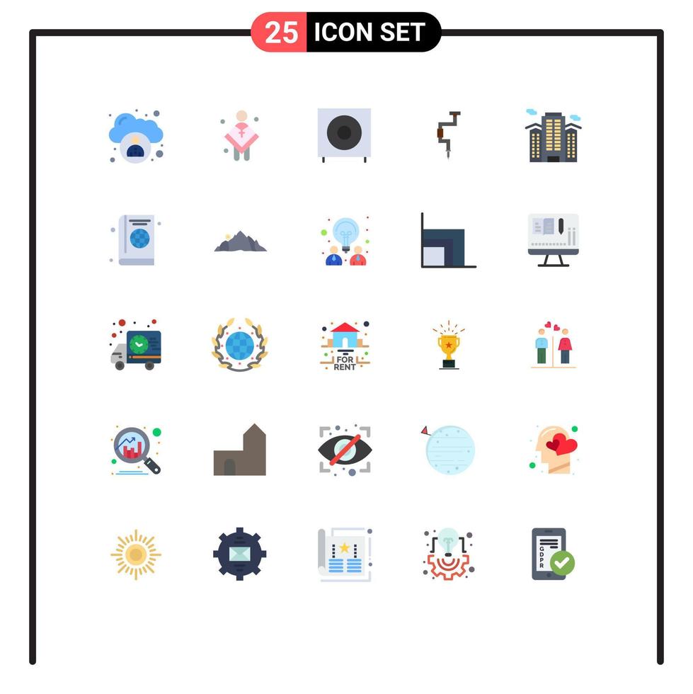 grupo de 25 signos y símbolos de colores planos para elementos de diseño de vectores editables de subgraves de carpintero de pozos