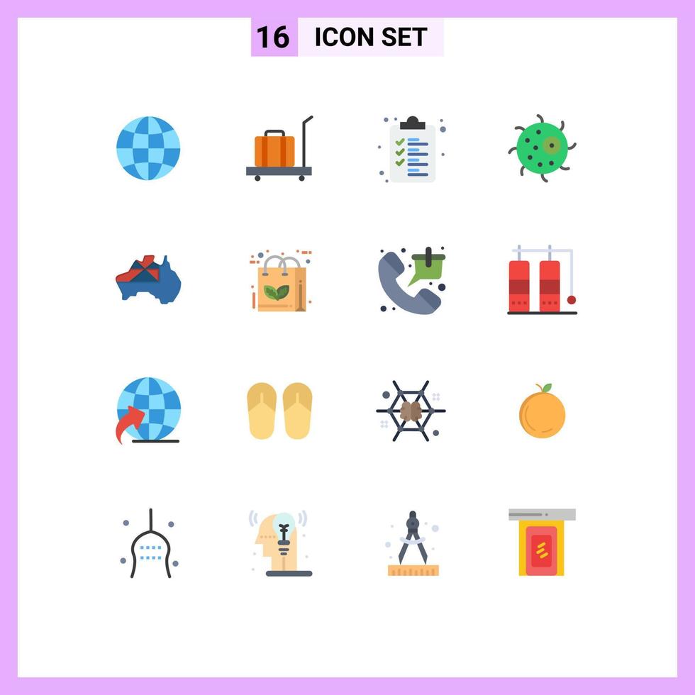 Modern Set of 16 Flat Colors and symbols such as flag map list australia cell Editable Pack of Creative Vector Design Elements