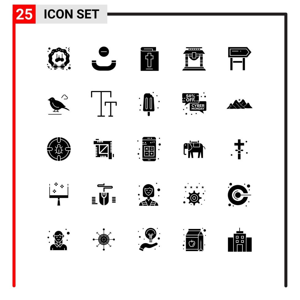 Universal Icon Symbols Group of 25 Modern Solid Glyphs of location direction bible chinese bridge Editable Vector Design Elements