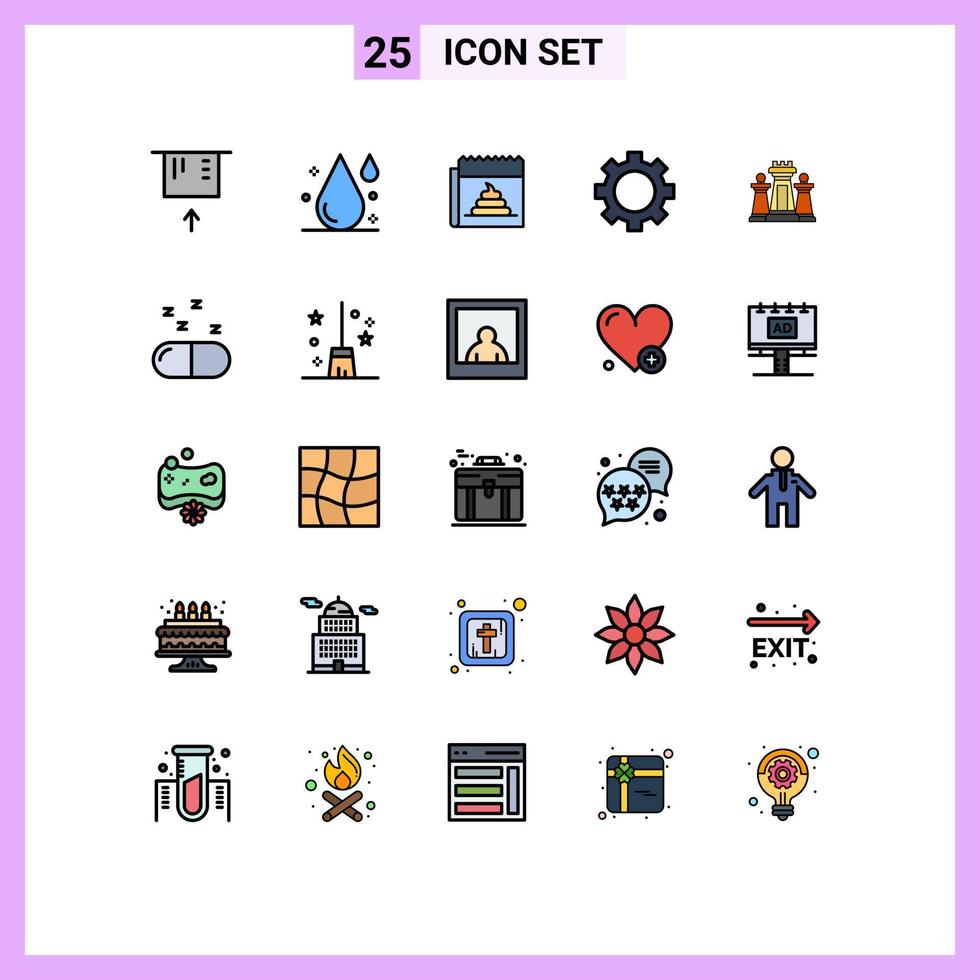 Set of 25 Vector Filled line Flat Colors on Grid for computer technology fake set devices Editable Vector Design Elements