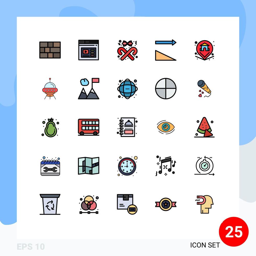 Pack of 25 Modern Filled line Flat Colors Signs and Symbols for Web Print Media such as pin sorting ribbon sort stick Editable Vector Design Elements