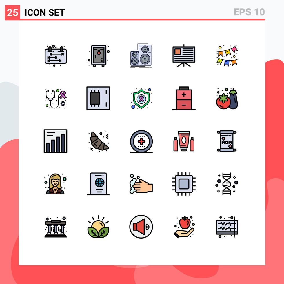 Universal Icon Symbols Group of 25 Modern Filled line Flat Colors of garland presentation audio business studio Editable Vector Design Elements