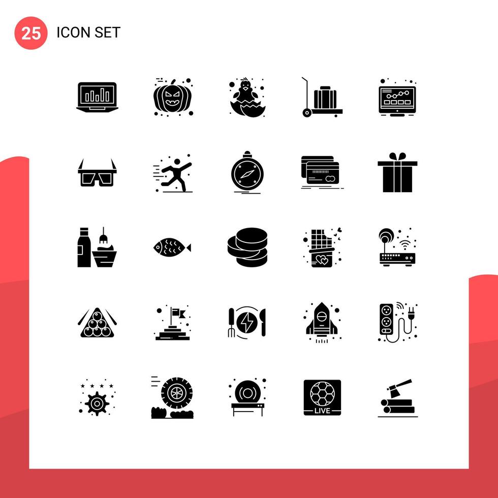 User Interface Pack of 25 Basic Solid Glyphs of monitoring internet avatar luggage happy baby Editable Vector Design Elements