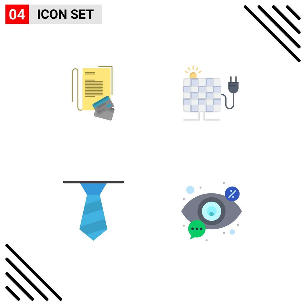 paquete de iconos planos de 4 símbolos universales de nota ropa crédito sol búsqueda elementos de diseño vectorial editables vector