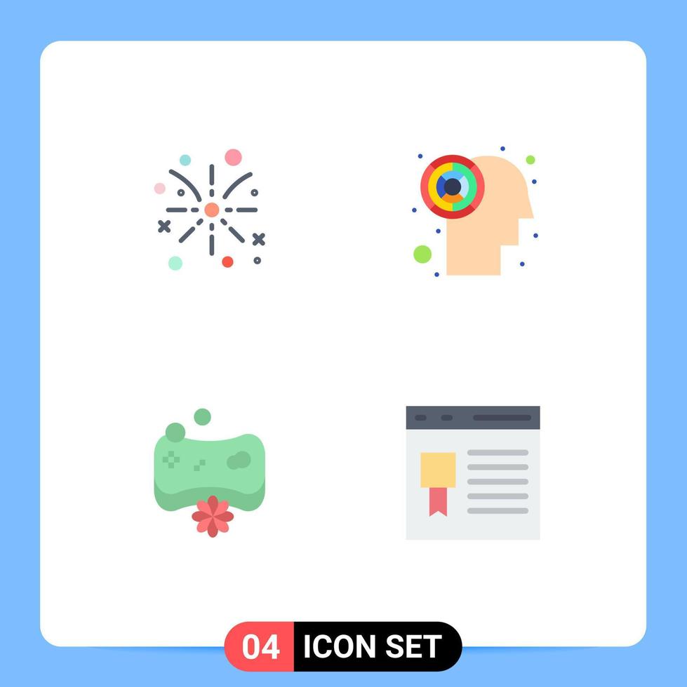 Modern Set of 4 Flat Icons Pictograph of fire work soap holiday brain browser Editable Vector Design Elements