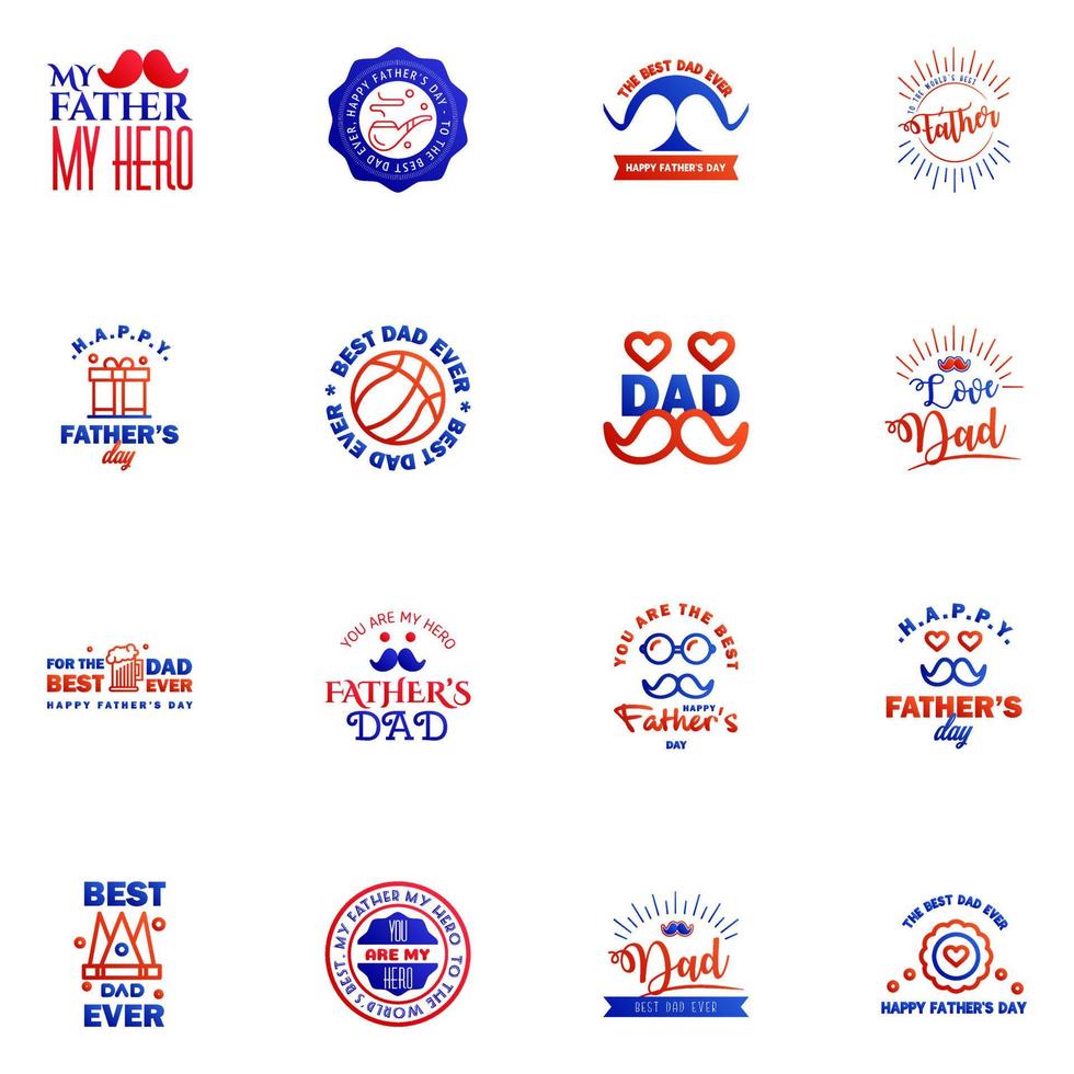 Happy fathers day 16 Blue and red typography set Vector emblems Lettering for greeting cards banners tshirt design You are the best dad Editable Vector Design Elements