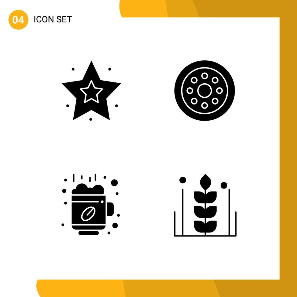 conjunto de pictogramas de 4 glifos sólidos simples de accesorios de café favoritos ruedas elementos de diseño vectorial editables de otoño vector