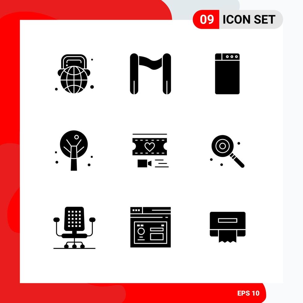 Group of 9 Solid Glyphs Signs and Symbols for candy love machine heart tree Editable Vector Design Elements