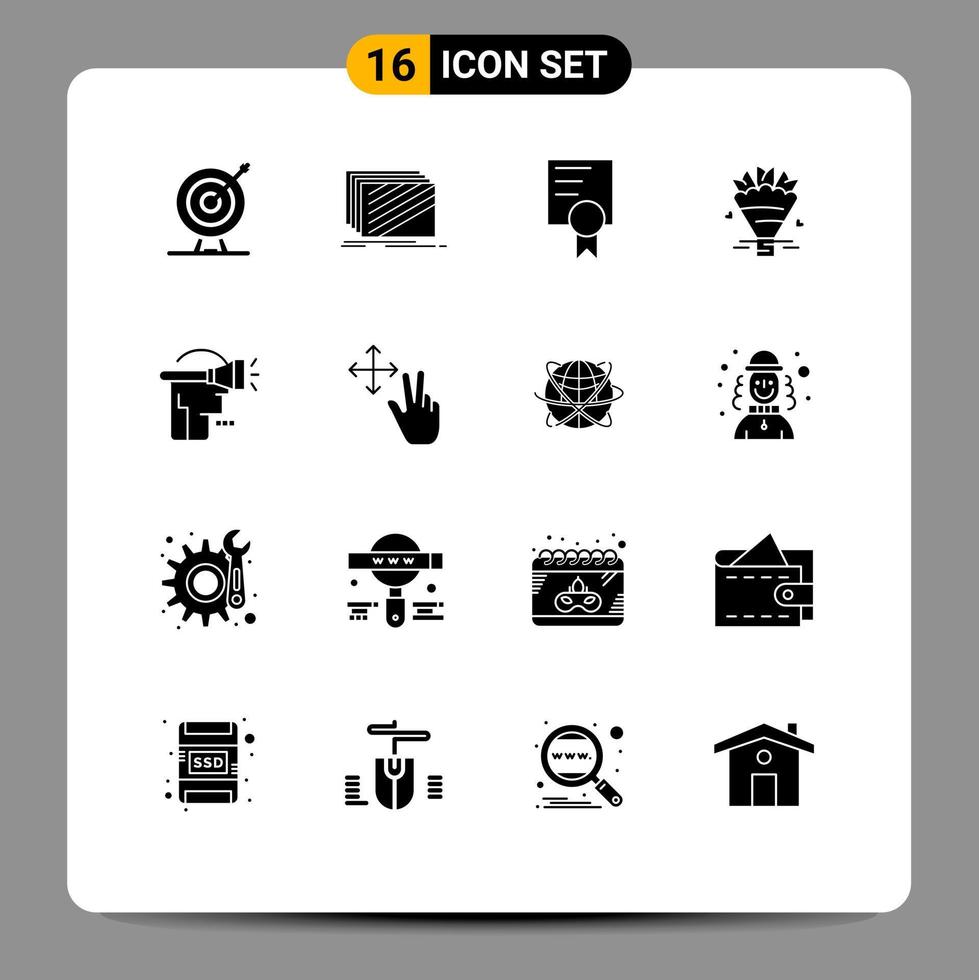 16 Universal Solid Glyphs Set for Web and Mobile Applications head flowers texture bouquet school Editable Vector Design Elements