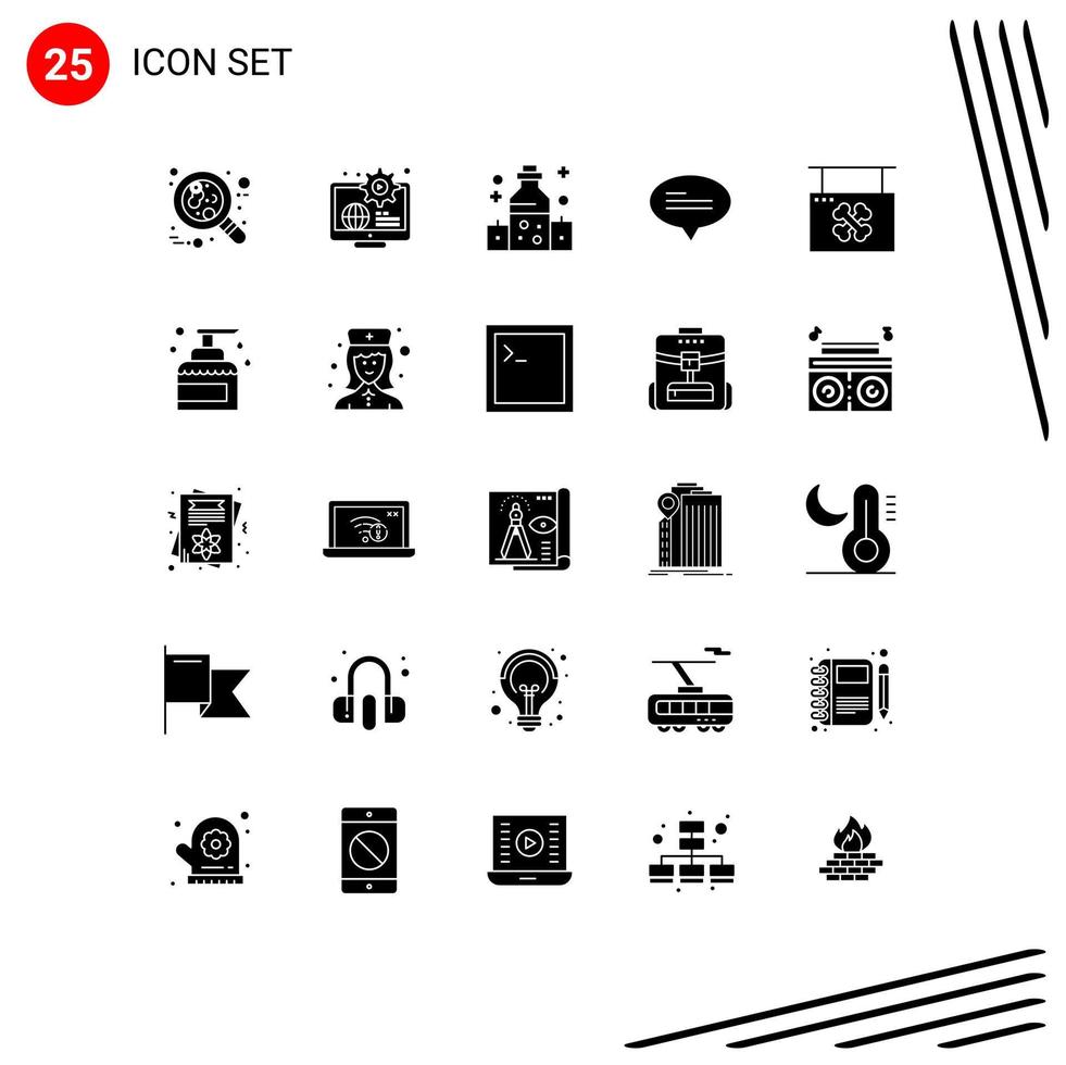 Group of 25 Modern Solid Glyphs Set for board conversation education chat oil Editable Vector Design Elements